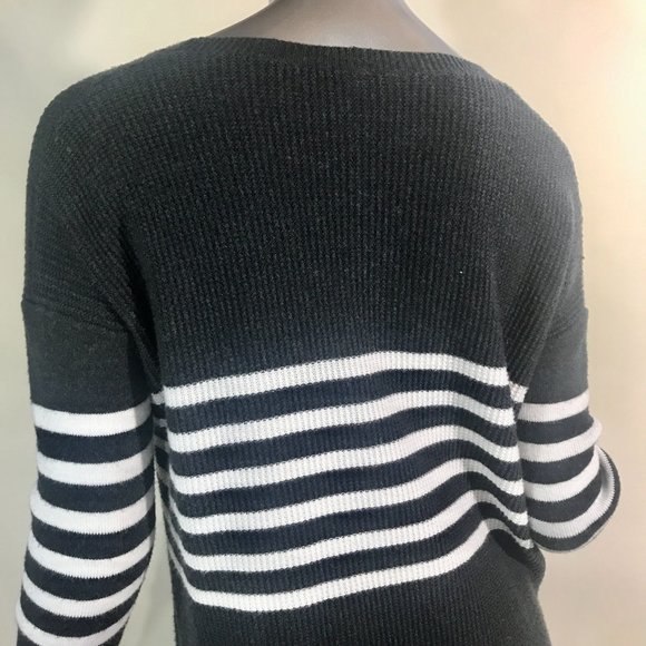 GAP Small Women's Dark Grey, White Striped Scoop Neck Tunic Sweater Wool Blend - Picture 9 of 16